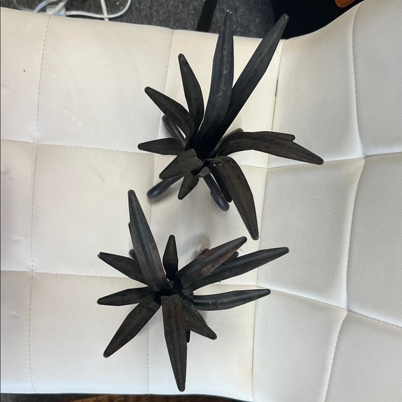 Wrought Iron Candlesticks Vtg Black Gothic Original Hand  Vintage heavy, decorative iron wheat grass candleholder